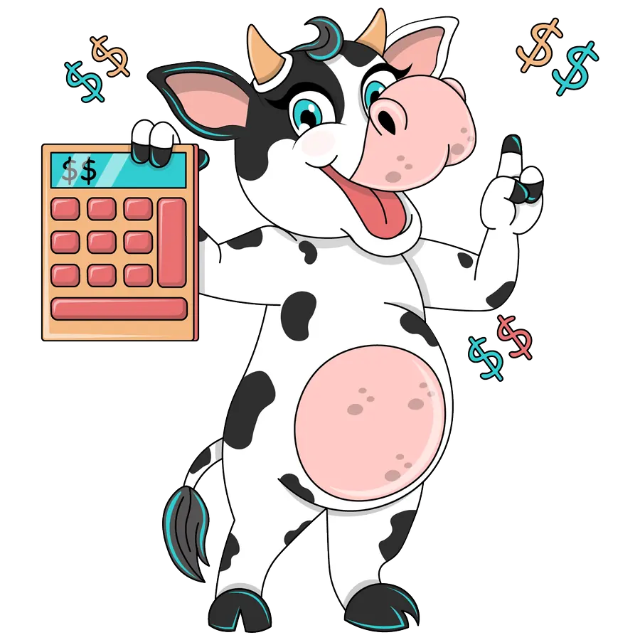 Molly MOO with a calculator showing Ingham County seller savings