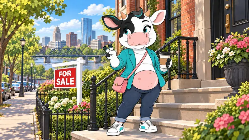 Molly MOO in front of a Lansing home in Ingham County