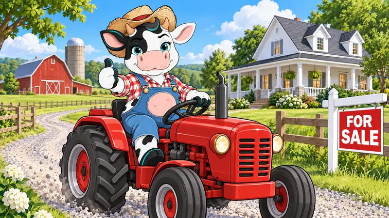 Molly MOO on a tractor in rural Monroe County