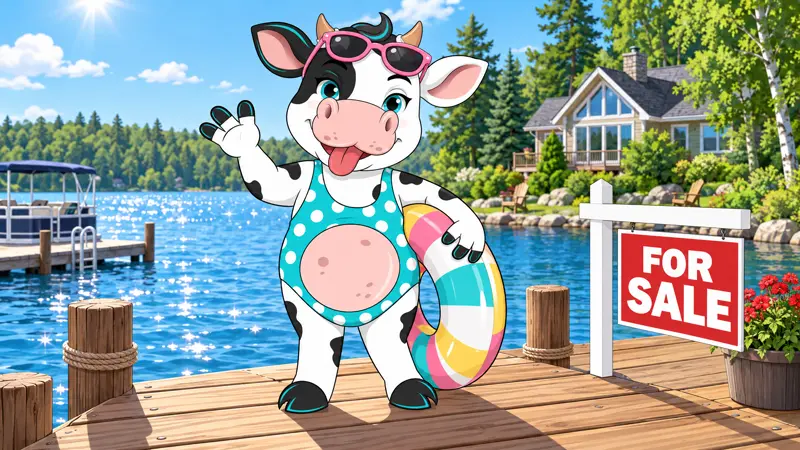 Molly MOO on a dock at a Genesee County lake near Fenton