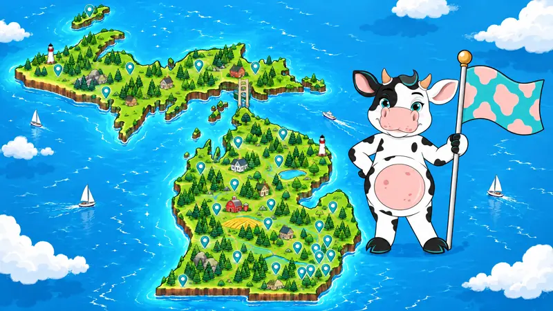 Molly MOO with a Michigan map showing a Jackson County listing's reach